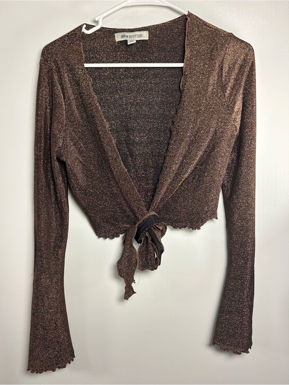 Urban Outfitters Brown Shimmer Tie-Front Crop Top